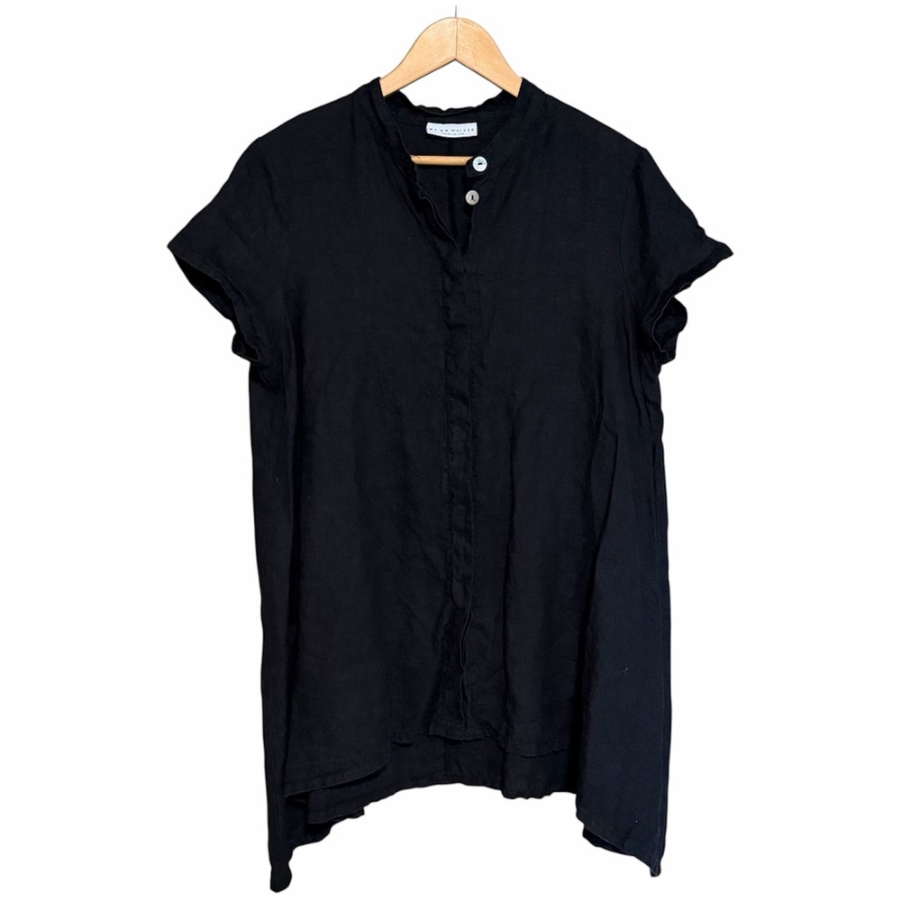 Bryn Walker USA Linen Black Short-Sleeve Tunic Top Bohemian Oversized S
